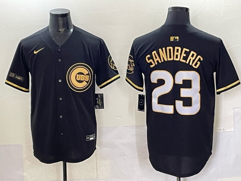 Chicago Cubs #23 Ryne Sandberg Cubs Black Gold V3 Style 2