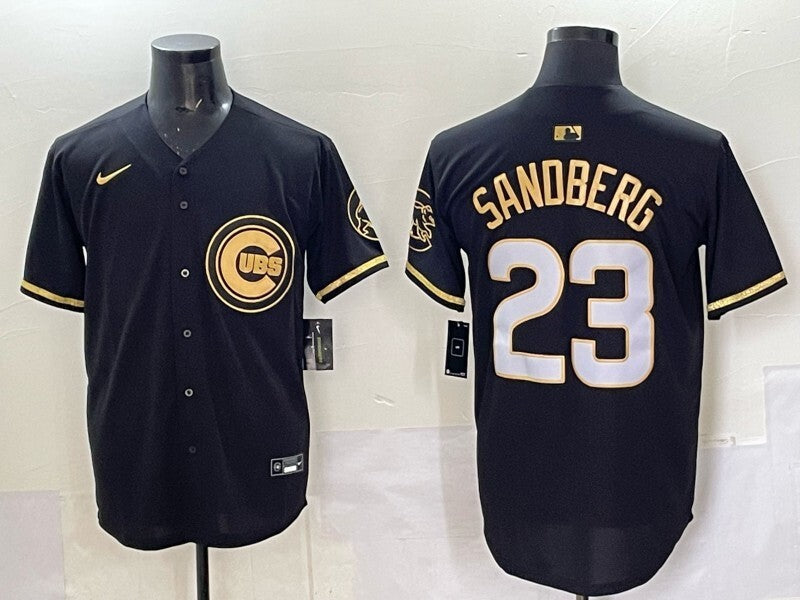 Chicago Cubs #23 Ryne Sandberg Cubs Black Gold V3 Style 4