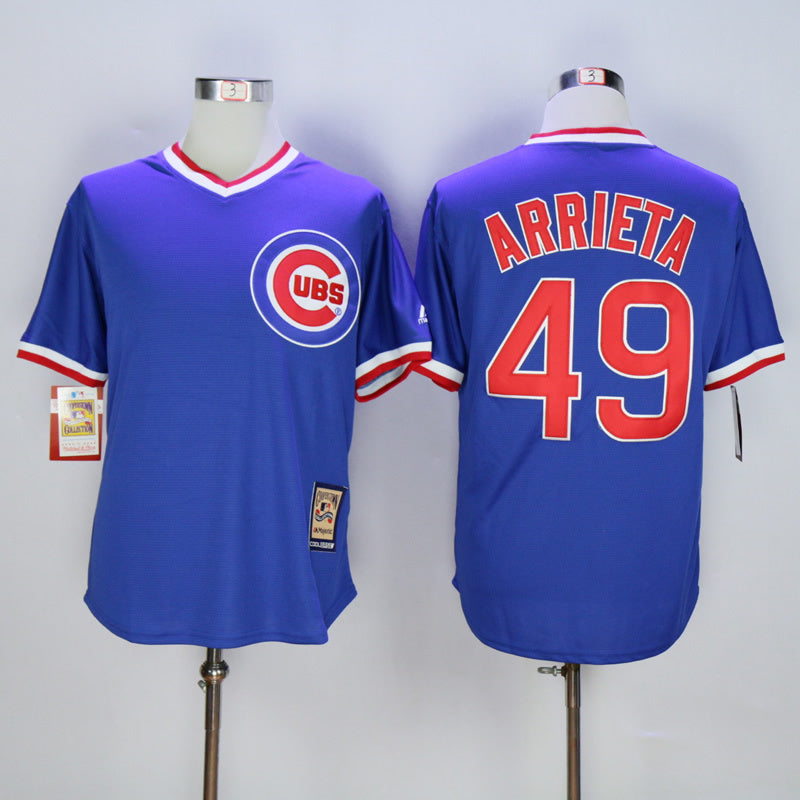 Chicago Cubs #49 Jake Arrieta Cubs 49 Blue Pullover Retro