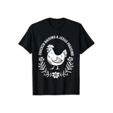 Chicken Raising And Jesus Praising TShirt Pure Cotton Casual Street Style Crew Neck Short Sleeve T-Shirt Tops Trendy For Women For Men
