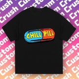 Chill Pill Tri-Color Tee |   Gradient Purple-Pink Backdrop |   WFH Trendy Casual Wear