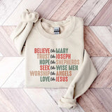 Christian Christmas Sweatshirt, Believe like Mary shirt, Christmas Faith sweatshirt, Christmas Jesus Sweatshirt,Christmas Gift For Christian