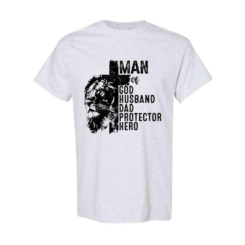 Christian Quotes Fathers Dafts, Man Of God Shirt, Retro Father's Day Gift, Protector Father Tee, Hero Dad Gift Shirt, Cotton Fabric Relaxed Fit Chic Style, Full Color, Full Size