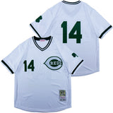 Cincinnati Reds #14 Pete Rose Reds 14 White Pullover Green Retro