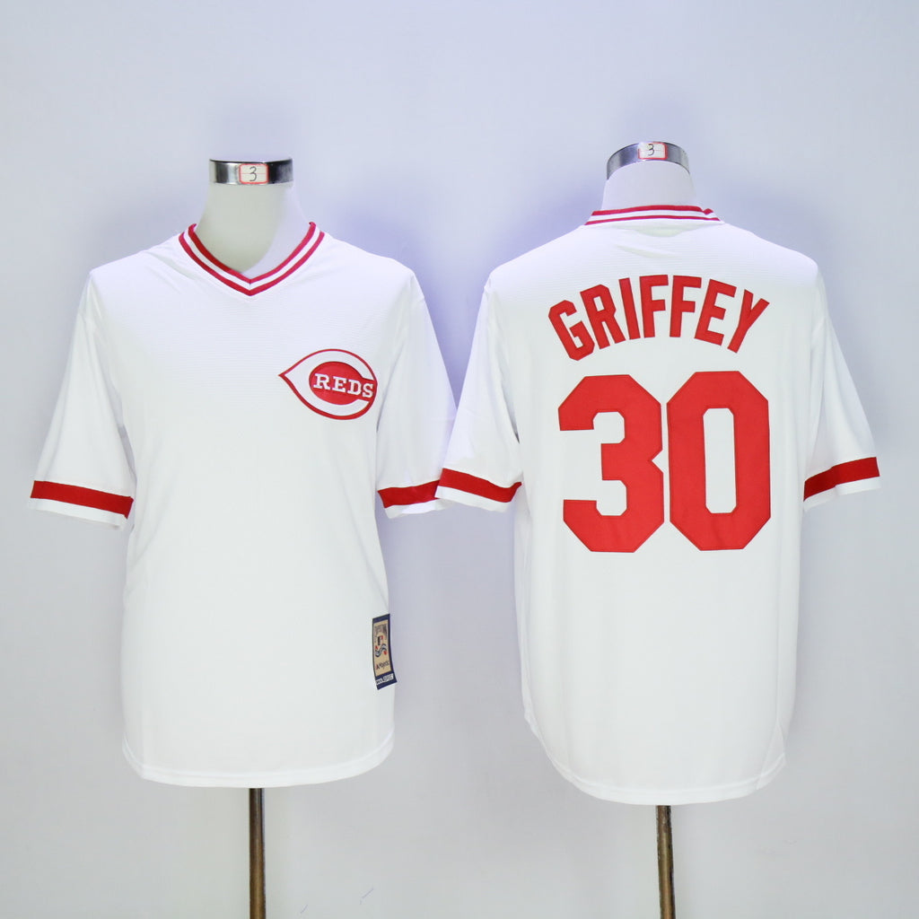 Cincinnati Reds #30 Ken Griffey Jr Reds 30 White Pullover Retro New Fabric Fan Edition