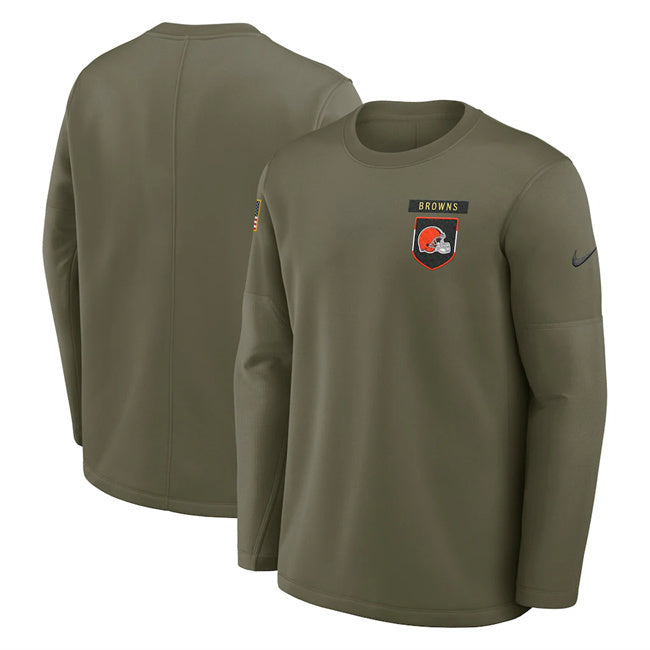 Cleveland Browns Olive 2025 Salute to Service Sideline Coaches Therma-FIT Long
