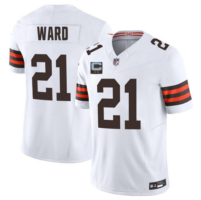 Cleveland Browns #21 Denzel Ward White 2025 F.U.S.E. With 2-Star C Patch