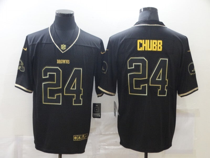 Cleveland Browns #24 Nick Chubb Black Retro Gold 161