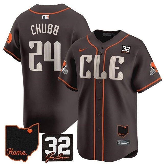 Cleveland Browns #24 Nick Chubb Brown With Jim Brown Memorial & Home Patch
