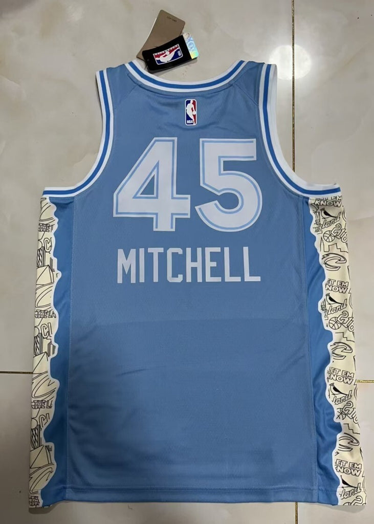 Cleveland Cavaliers #45 Donovan Mitchell 25 Cavaliers City Light Blue Style 1