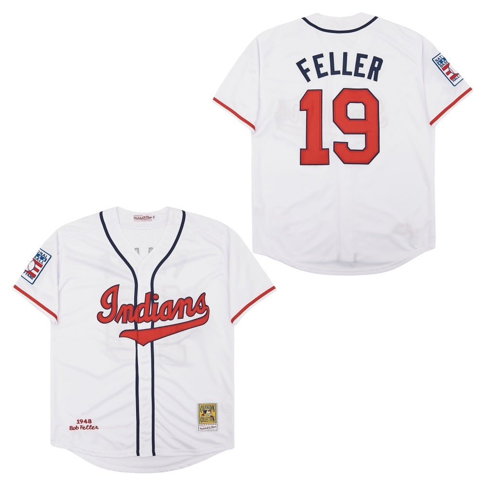 Cleveland Indians #19 Bob Feller Indians 19 # White Retro