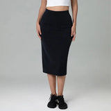 Colorfulkoala Women's Modal High-Waisted Straight Skirt with Side Pockets Back Slit Slimming Waist Design