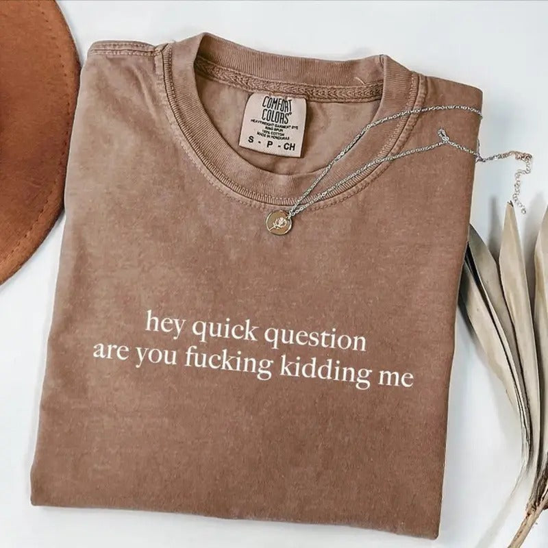 Comfort Colors Hey Quick Question Are You Kidding Me T-Shirt, Funny Humor Shirt, Funny Girls Shirt, Sarcasm Shirt, Trendy Shirt for Women