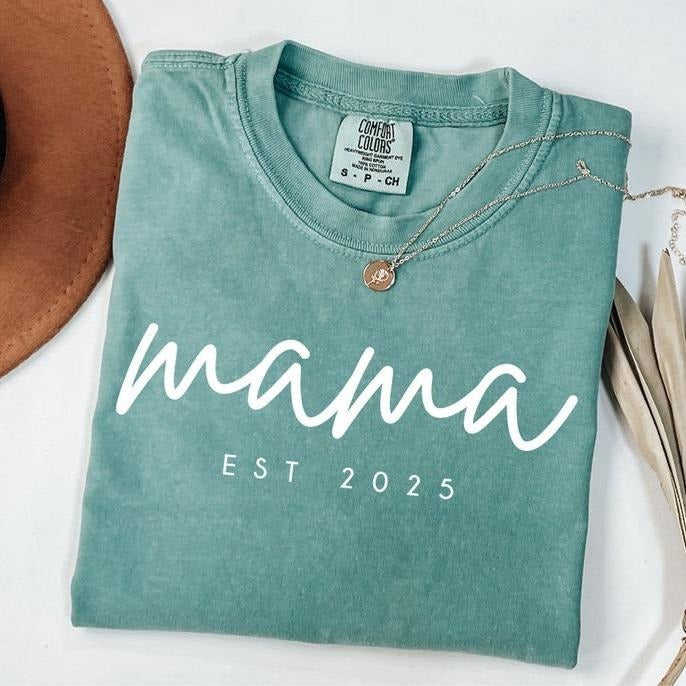 Comfort Colors Mama Est Year Shirt, Mothers Day Gift For Mom, Custom Mama T-Shirt, Pregnancy Announcement, Unique Mom Gift, Mom Birthday Gift