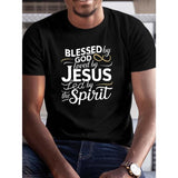 Comfortable and breathable men's crew neck T-shirt, Summer casual style, regular version, spiritual "God bless, Jesus Love, Holy Spirit Guide" printed short sleeve T-shirt, adult, daily commute Made in USA