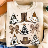Coquette Western Christmas Tree sweatshirt,hoodie,tshirt, Cowgirl Howdy Christmas Tree Sweatshirt, Girls Leopard Coquette Bow Holiday Clothing, Unisex