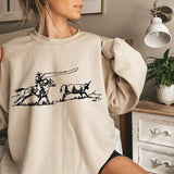 Cowboy Roping Western Sweatshirt, American Rodeo Gift Shirt, Country Girl Sweatshirt Casual Cotton Fabric Knit Womenswear Bottom Everyday Fit