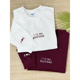 Custom Embroidered i love my girlfriend Couple Matching Initial Hoodie | Personalized Valentines Day Anniversary Gift for Him