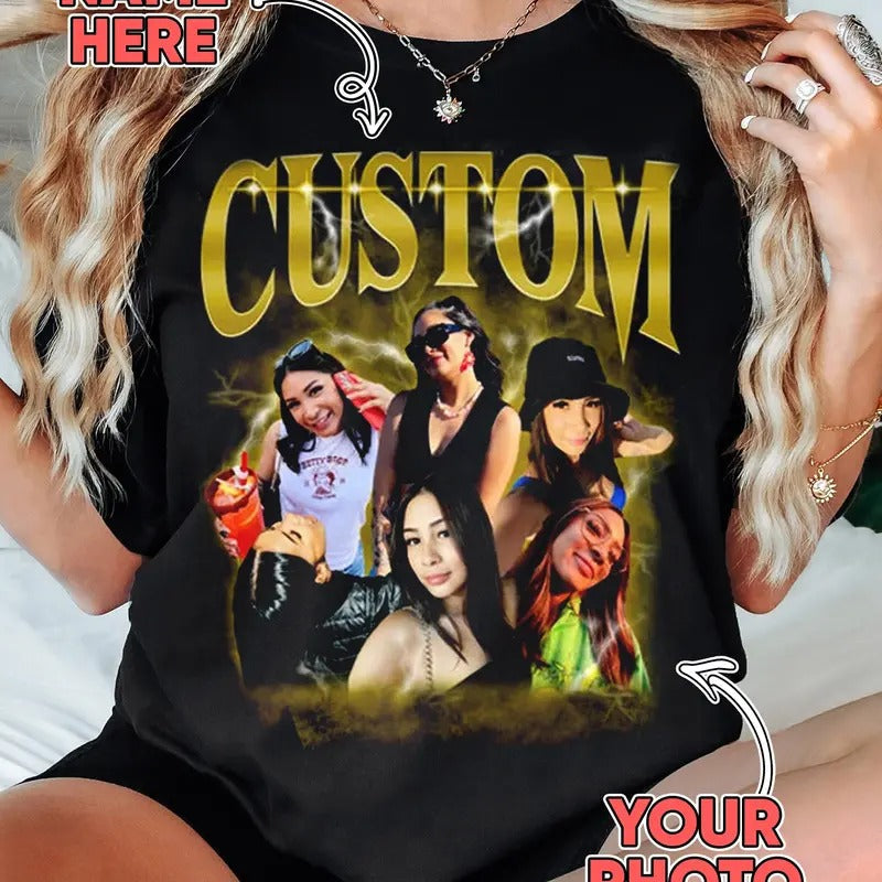 Custom Photo Bootleg Girlfriend 6 Face 90s Retro Vintage Shirt Sweatshirt, Shirt with Face on It for Boyfriend Birthday Gift, Top Womenswear Crewneck