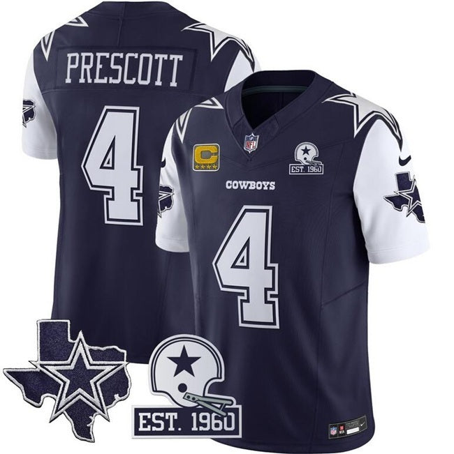 Dallas Cowboys #4 Dak Prescott Navy F.U.S.E. With Established In 1960 Patch And 4