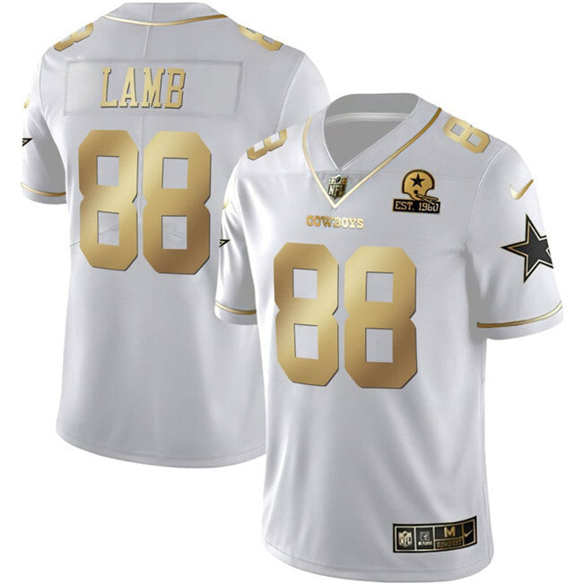 Dallas Cowboys #88 CeeDee Lamb White Gold With Established In 1960 Patch Vapor Style 2