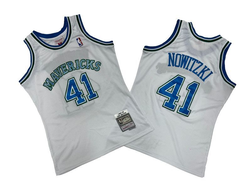 Dallas Mavericks #41 Dirk Nowitzki Mavericks 41 # White 98-99 Season Mitchell Retro Jersey --._[1]