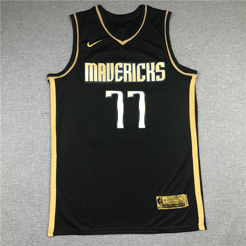 Dallas Mavericks #77 Luka Doncic New Black Gold Style 2