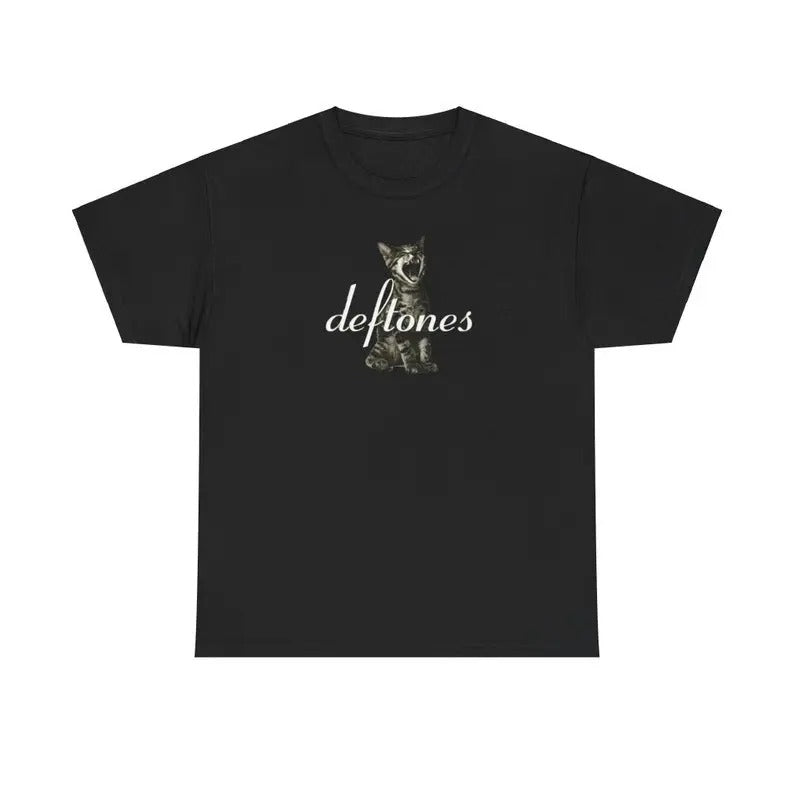 Deftones Kitty Cat Baby Tee, Women's Vintage T-Shirt, Punk Streetwear, Emo Girl Tops, Grunge 2000s, Cat Lover Gift, Gift For Girlfriend Cotton Womenswear