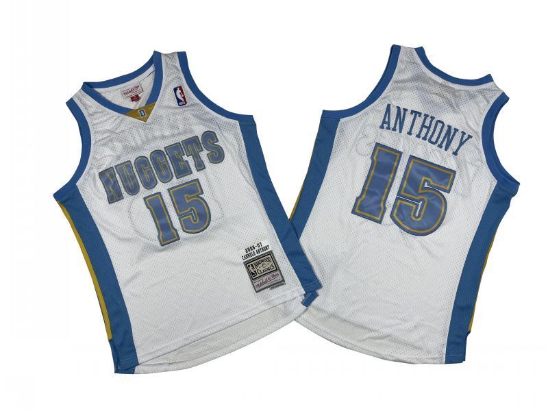 Denver Nuggets #15 Carmelo Anthony m&n jersey white