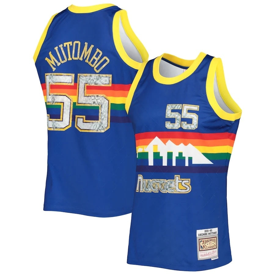 Denver Nuggets #55 Dikembe Mutombo Mitchell & Ness 1991-92 Hardwood Classics 75th Anniversary Diamond Swingman Jersey