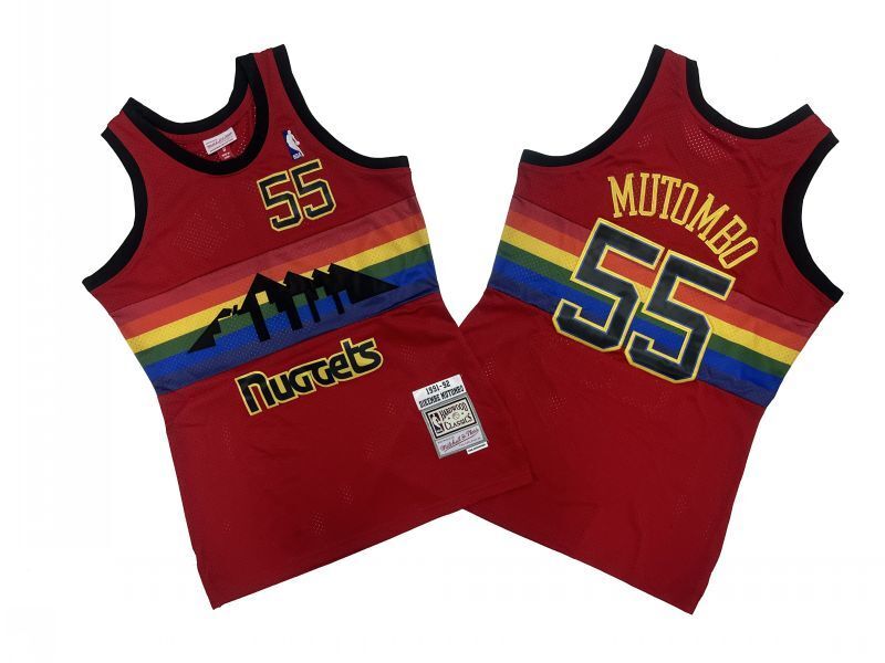 Denver Nuggets #55 Dikembe Mutombo Nuggets 55 # Red 91-92 Season Mitchell Retro Jersey -- Dikembe . Mutombo Style 2
