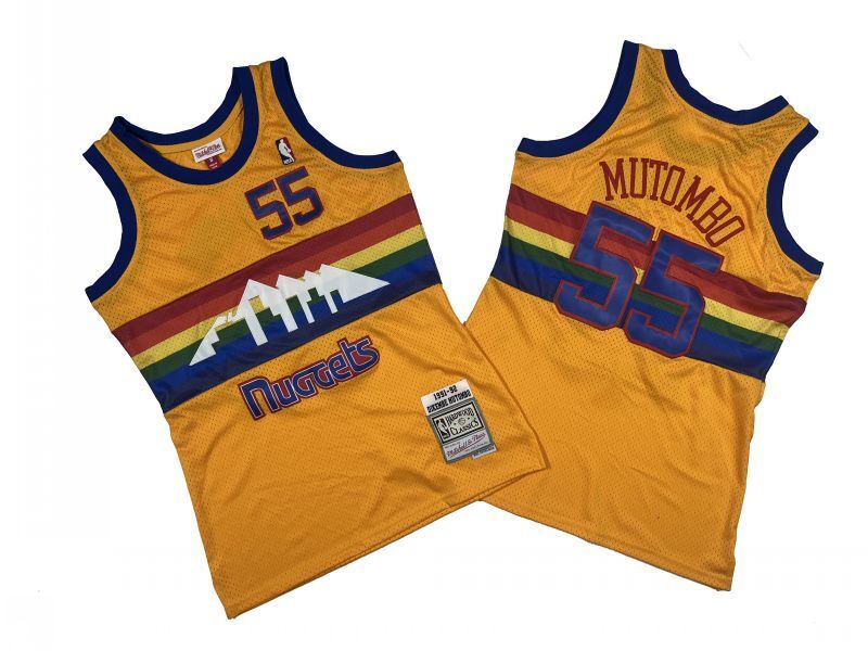 Denver Nuggets #55 Dikembe Mutombo Nuggets 55 # Yellow 91-92 Season Mitchell Retro Jersey -- Dikembe . Mutombo Style 2