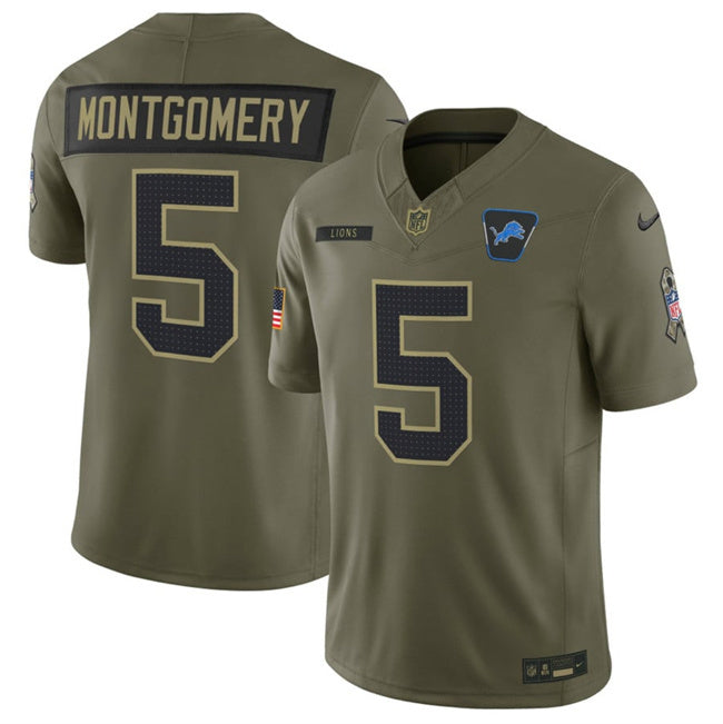 Detroit Lions #5 David Montgomery Olive 2025 F.U.S.E. Salute to Service Limited
