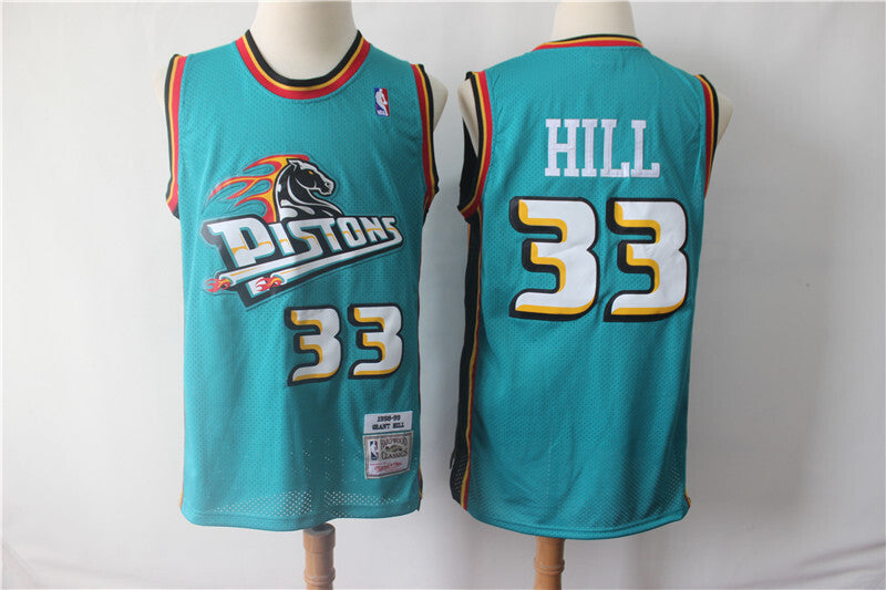 Detroit Pistons #33 Grant Hill Pistons 33 # Hill Green Retro Edition NBA Jersey