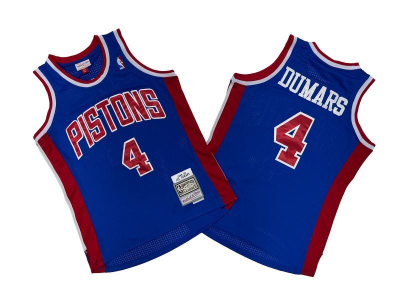 Detroit Pistons #4 Joe Dumars Pistons 4 Colorful Blue 88-89 Season Mitchell Retro Jersey Style 1
