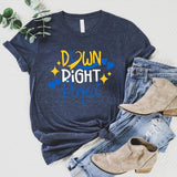 Down Right Perfect Shirt, Down Syndrome Awareness T-Shirt, Extra Chromosome Tee, Unisex Yellow And Blue Ribbon Support Tee, Cute Down Trisomy Gift Tee.