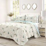 King Size, Reversible, Lightweight, Floral, Birds, 3 Piece, Quilt Set