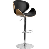 Modern Adjustable Height Barstool with Curved Black Vinyl Seat &amp; Back