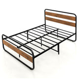 Full Industrial Wood and Metal Tube Platform Bed with Headboard and Footboard