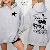 Feeling Lucky Hoodie Casual Street Style Fleece Fabric Pullover Sweatshirt for Women for Men