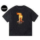 Flaming Mummy Graphic Print Acid Washed T-Shirt, Sweatshirt, Hoodie Size S- 3XL,Gift For Women Top Womenswear Underwear Humen, Underwear Tshirt Lady Streetwear Human Shortsleeve Shoe Comfort T-Shirt Casual Crewneck