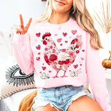 Floral Chicken Valentine Sweatshirt, Valentine Chicken Shirt, Chicken Lover Tee, Western Girl Valentines Day Shirt, Western Valentine Gift