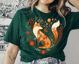 Floral Fox T Shirt Hoodie Sweater Cottagecore Shirt Cottage Core Shirt Cottagecore Clothing Cottagecore Clothes Botanical Shirt Folk Art Tee