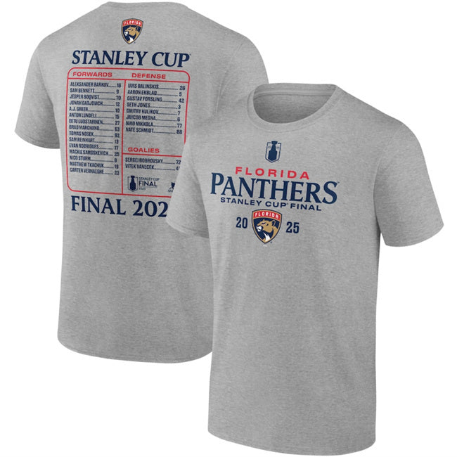 Florida Panthers Heather Gray 2025 Stanley Cup Final Roster T-Shirt