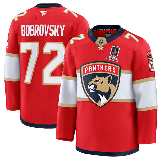Florida Panthers #72 Sergei Bobrovsky Red Home 2025 Stanley Cup Champions