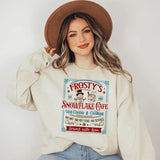 Fr0sty's Snowflake Cafe Hot Cocoa and Cookies est 1865 Sweatshirt, Snow man Christmas Vibes Sweatshirt Cotton Womenswear Christmas sweatshirt Check Fit