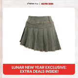 Fringe Wrinkle Washed Denim Skirt