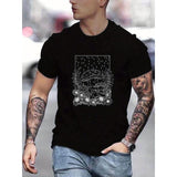 Frog And Mushroom Pattern Print Men's Slightly Stretch T-shirt, Graphic Tee Men's Summer Clothes, Men's Outfits Made in USA