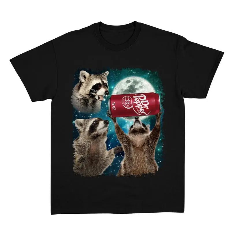 Funny Meme Three Raccoons Dr Pepper Vintage Graphic Shirt, Retro Raccoon Moon Shirt, Raccoon Lovers, Raccon Tee, Oversized Tee, Raccoon Gift Casual