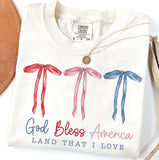 God Bless America Shirt - 4th of July Comfort Colors Tee with Red White Blue Bow - Patriotic USA Shirt - Independence Day Outfit Casual Summer